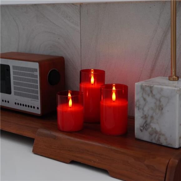 Red Glass Flameless Candles Battery Operated with Timer, Remote Control, LED - Picture 3 of 12